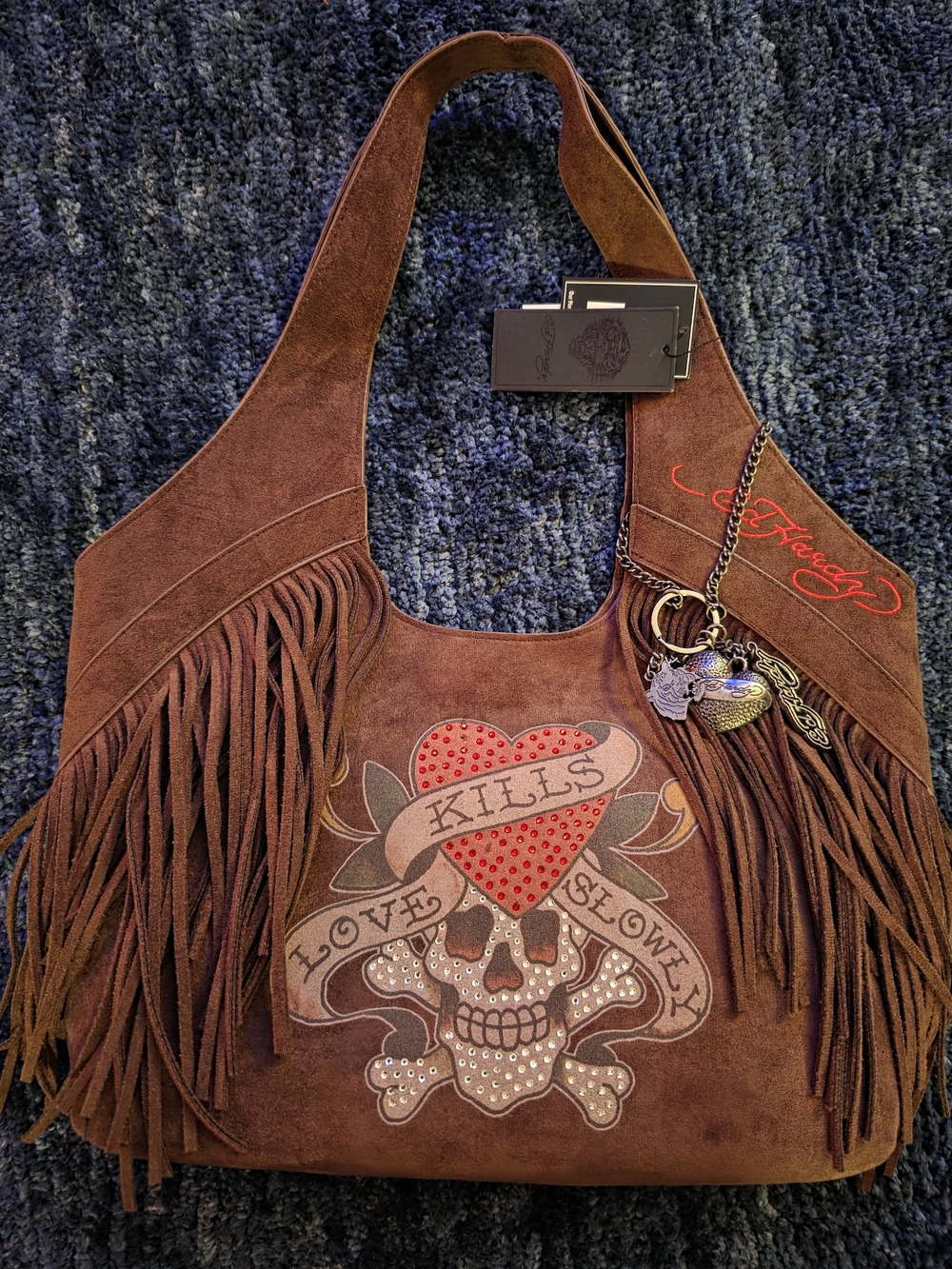 Ed Hardy,Brown Suede Fringe Shoulder Bag
